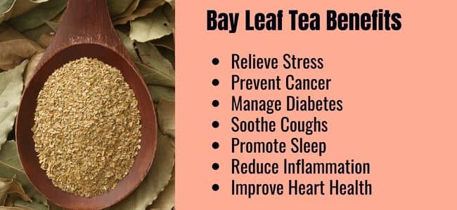 list ofbay leaf tea benefits is image of bay leaf leaves and powder